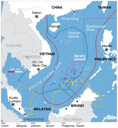 Map of the competing territorial claims in the South China Sea. Source: Wikimedia Commons.