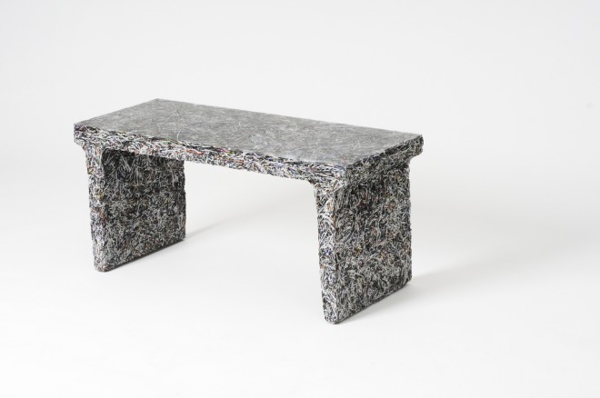 Jens Praet, Shredded Bench - Capital File Edition, 2011, Shredded magazines & resin, 16" x 35" x 14", by Artisphere (CC BY-ND 2.0).